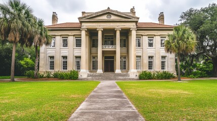 Fototapeta premium Majestic Classical-Style Mansion Surrounded by Lush Greenery