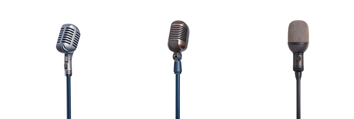 Naklejka premium Three microphones of varying styles transparent background