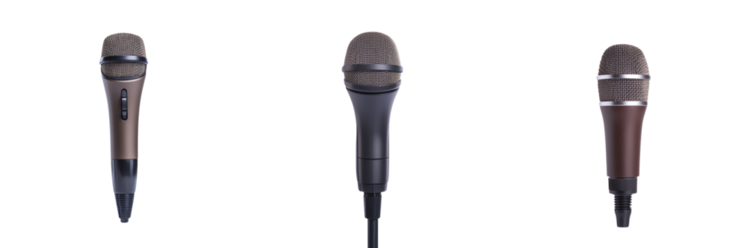 Three microphones on a white background. transparent background