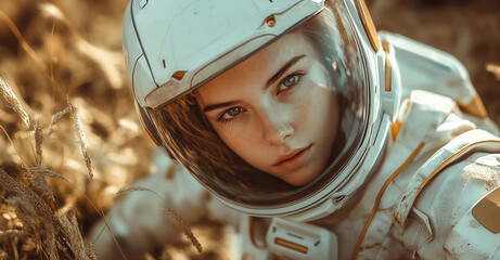 Astronaut exploring alien landscape