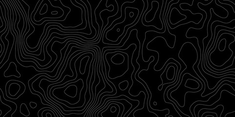 Abstract topography map with black background. Abstract Grey and white line geography map pattern line vector design.