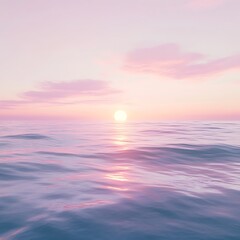 Obraz premium Pastel sunset over a calm ocean creates a serene atmosphere in the evening sky