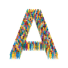Vector crowd of people in form of capital letter A flat style
