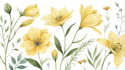 Watercolor Yellow Flower Bouquet Illustration, Watercolor, Botanical, Floral