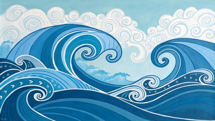 Fototapeta premium Whirlwind Waves Abstract Watercolor Painting of Ocean Swirls, abstract, watercolor