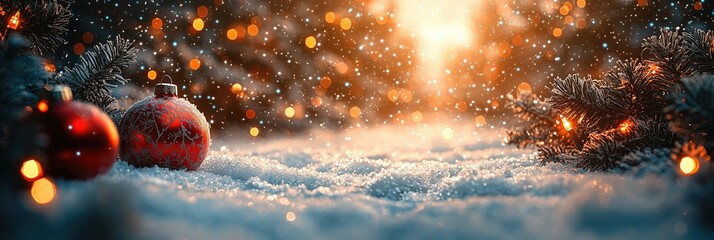 A picturesque scene with ample copy space of a snowy landscape and a cozy cabin