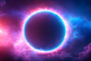 Glowing Cosmic Eclipse Portal in Minimalist Futuristic Skyscape