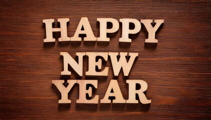 Fototapeta premium Stylish Wooden Effect Happy New Year Text Illustration