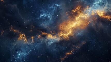 Fototapeta premium Golden cosmic rift radiant cosmos 3d rendering image. Starry sky. Stellar fracture. Universe galactic background wallpaper colorful realistic. Deep space phenomenon concept idea