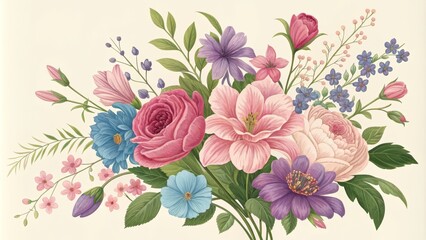 Watercolor Illustration of a Pink and Purple Flower Bouquet, floral illustration, botanical art ,flower bouquet