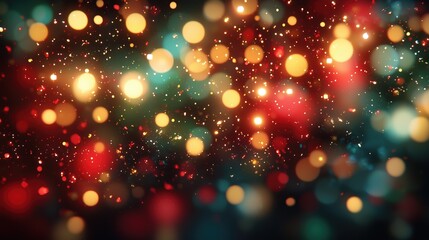 A vibrant and festive background featuring bright bokeh lights