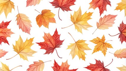 Fototapeta premium Watercolor Fall Leaves Pattern, Autumn, Nature, Fall , Fall Foliage, Watercolor