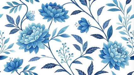 Fototapeta premium Watercolor Blue Floral Seamless Pattern, floral pattern, blue flowers, botanical pattern, wallpaper ,fabric ,textile