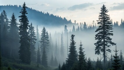 Fototapeta premium Misty Mountain Forest, Pines, Fog ,forest, mountain