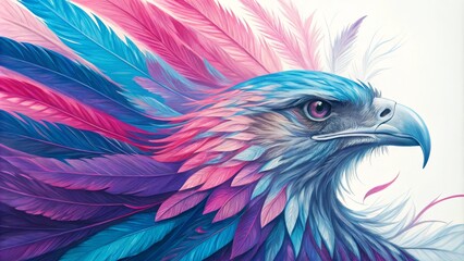 Eagle Head with Colorful Feathers, digital art, bird, animal ,feather, colorful