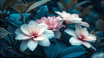 Fototapeta premium Delicate White Flowers with Teal Foliage, Floral Photography, Nature Photography, ,flowers, nature