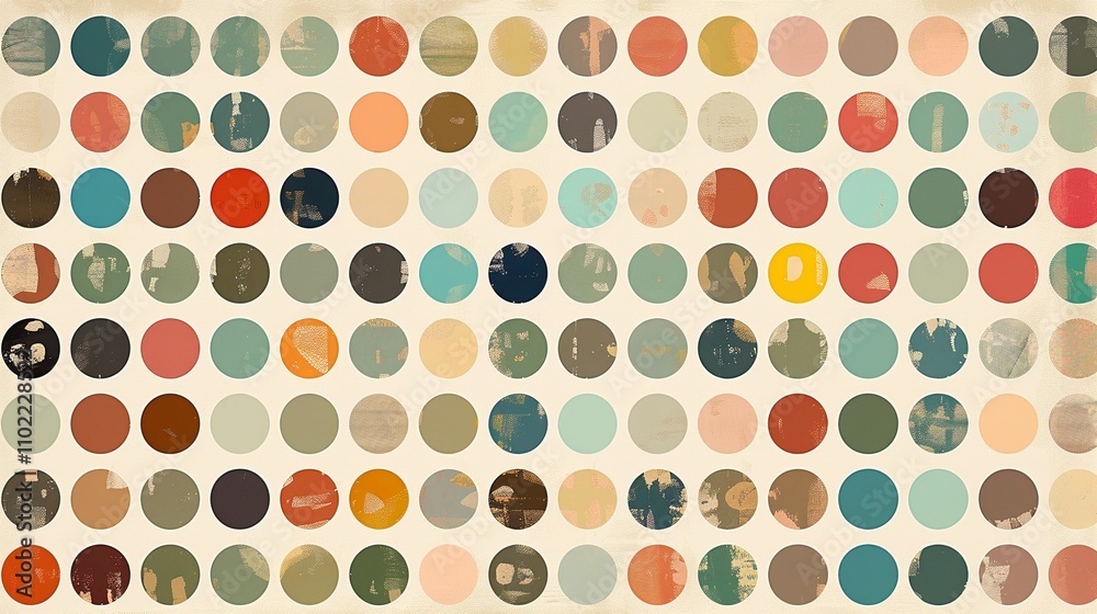 Poster retro circular pattern in earthy tones background image. playful array of circles flat colorful illu