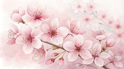 Delicate Watercolor Painting of Pink Flowers with Soft Pastel Background, Floral Art, Spring Blossoms, Watercolor Painting , floral art , spring blossom