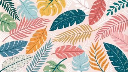 Colorful Tropical Leaf Pattern Illustration, tropical, leaves