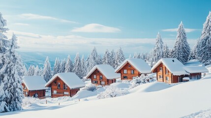 Picturesque Winter Wonderland Chalet Village in the Snowy Mountains