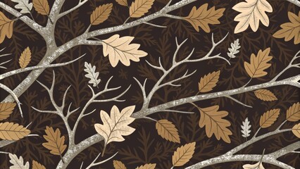Autumn Leaves and Glittering Branches Seamless Pattern, fall leaves, autumn foliage