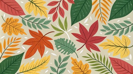 Autumnal Leaf Pattern A Colorful Illustration of Green, Yellow, and Red Leaves, autumn foliage, nature , fall