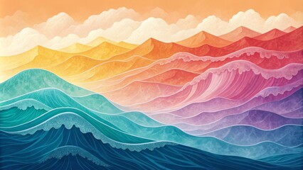 Abstract Watercolor Mountains and Waves, abstract art, nature art