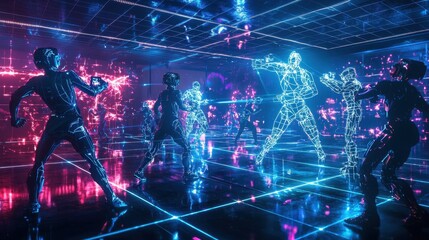 Immersive Virtual World with Esports Players Engaging in Futuristic Gameplay Atmosphere