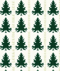 Obraz premium knitted green christmas tree pattern on a festive holiday fabric