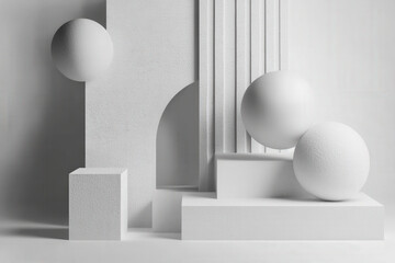 Fototapeta premium Minimalist White Geometric Shapes Composition