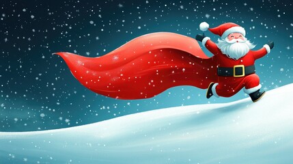 Santa flying with red cloth banner, long exposure shot