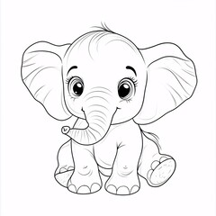 Naklejka premium Cute Cartoon Baby Elephant Character for kid's coloring page outline on white background