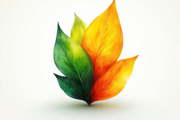 Vibrant green, yellow, and orange leaves arranged artistically, showcasing nature beauty and changing seasons. Perfect for eco friendly themes and designs