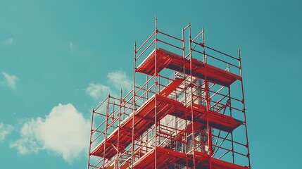 scaffold set up against a blue sky