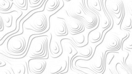 Abstract 3d wavy line paper cut white background. Topographic canyon geometric map relief texture with curved layers and shadow.