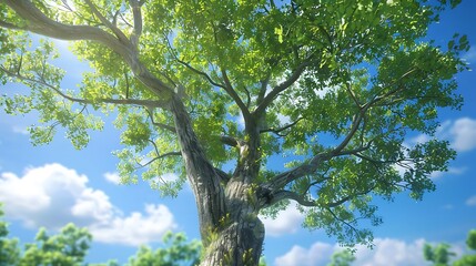 Fototapeta premium Big green tree in the meadow.