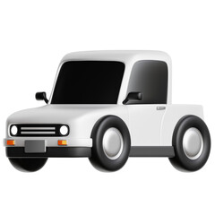 3d render white pickup car icon isolated on transparent background