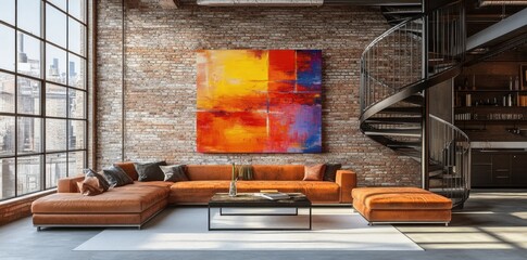 Seating in an antique brick loft apartment