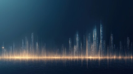 A city skyline is lit up at night, with the buildings illuminated by the lights