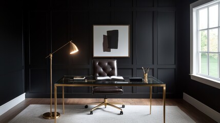 Stylish home office setup modern space interior design minimalist environment professional viewpoint productivity concept