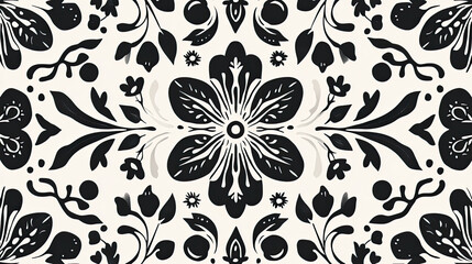 Elegant black and white floral pattern with Romanian motifs and designs
