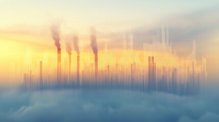 A city skyline with a large cloud of smoke in the background
