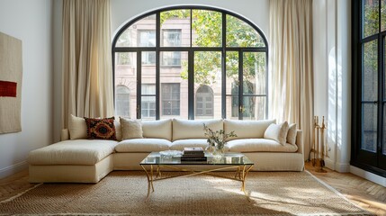 Relaxing living room interior design urban apartment photo bright environment wide view modern comfort concepts