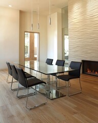 Modern dining experience stylish glass table in minimalist home indoor contemporary design cozy ambiance