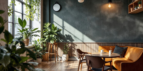 Modern, cozy cafe, coffee shop, coffee corner interior design	
