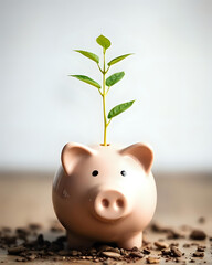 close up, plant grows on the piggy bank dept of field. Ai generated image