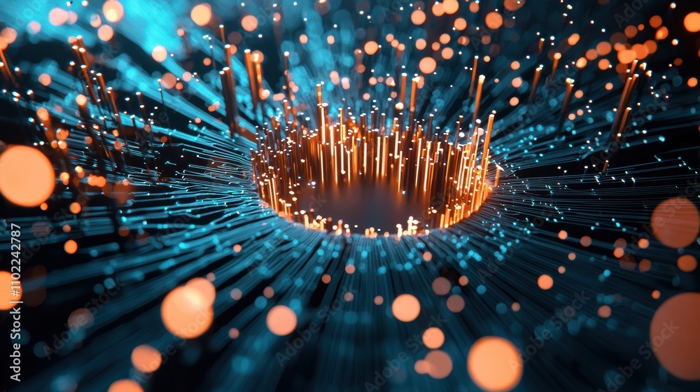 Poster an abstract representation of an operating system's core functions, visualized by glowing circuits, 