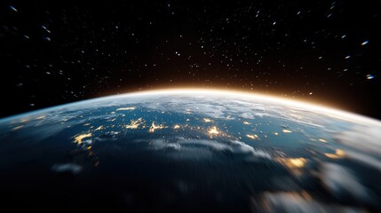 Fototapeta premium A close-up image of Earth from space, highlighting the blue oceans, green continents, and swirling cloud patterns, emphasizing the fragility and interconnectedness of our planet.