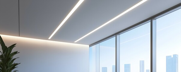 Elegant Minimalist In-Wall Ceiling Design with Concealed Lighting - Bright Modern Ambiance Enhancing Openness and Sophistication in Contemporary Interiors