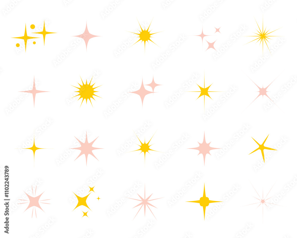 Fototapete retro futuristic bright vector icons collection. set of original star sparkle shapes. abstract shine